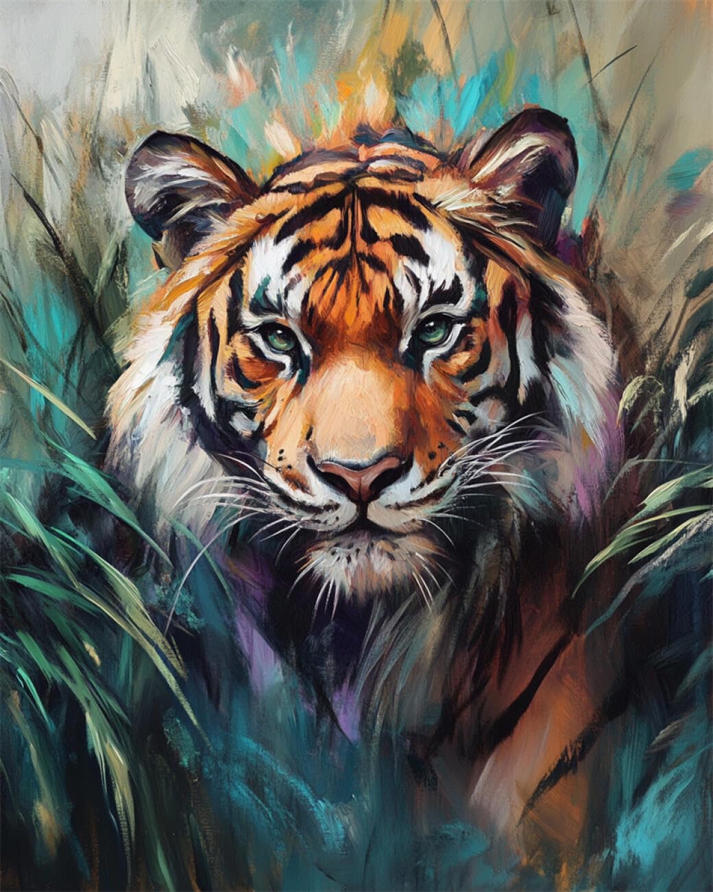 RKFLGEW DIY Seed Bead Embroidery Kits Graffiti Tiger 40x50cm