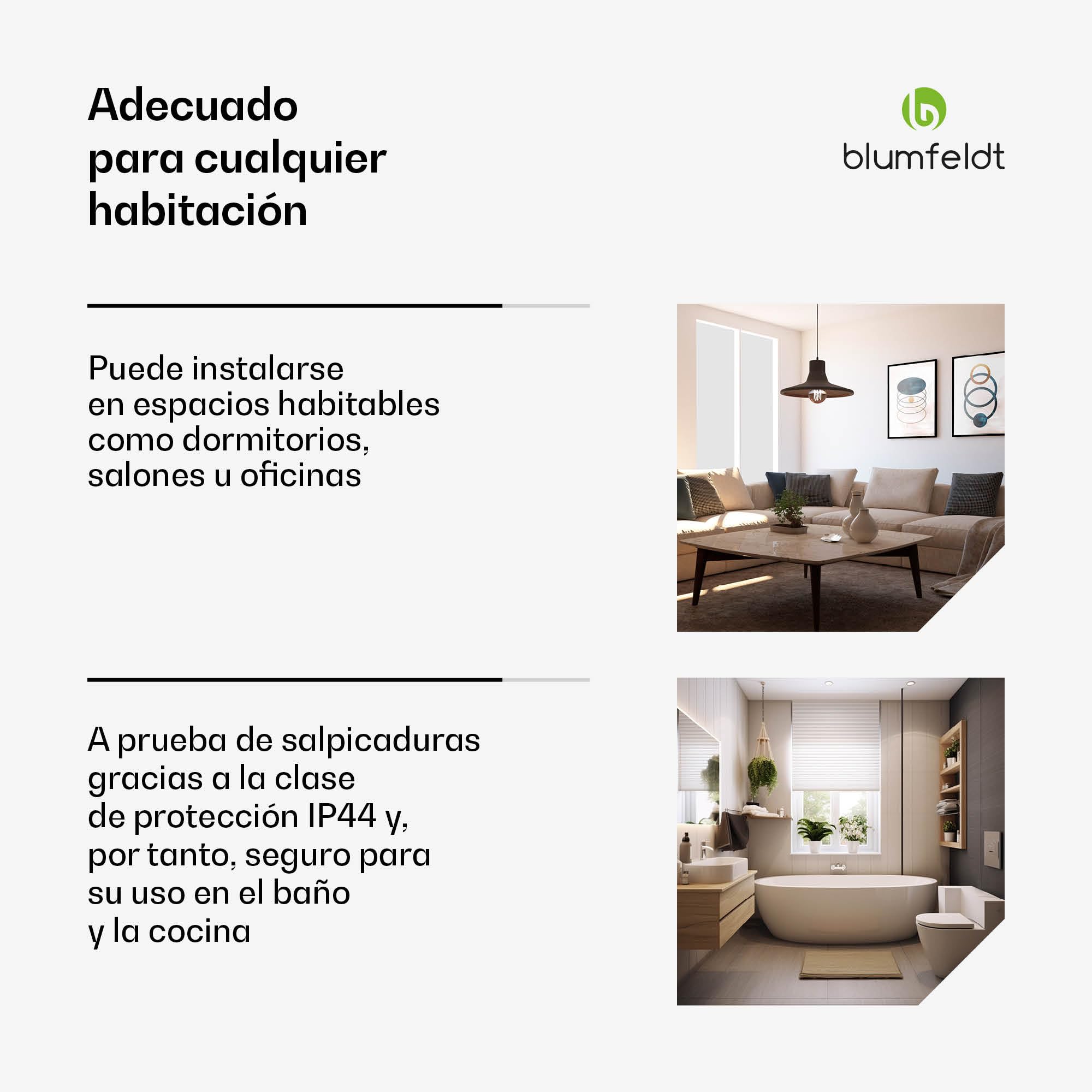 Blumfeldt Calefactor Infrarrojo, 350W – Montaje en Pared, Control Wifi, IP44 para Baños, Termostato Integrado, Detección de Ventanas, Eficiencia Energética 99%, Mando a Distancia, Color Madera