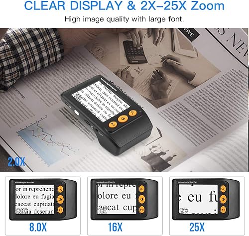 Miniatura 2 de Eyoyo Lupa de video digital portátil ayuda de lectura electrónica pantalla LCD de 3.5 pulgadas para baja visión 2x-25x zoom mango plegable