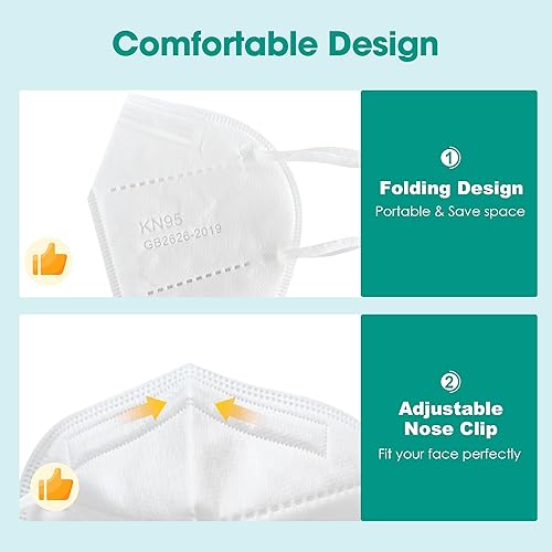 Miniatura 13 de KN95 Máscaras faciales, Negro, máscaras de seguridad con 5 capas para polvo con filtro de eficiencia ≥95% transpirable, bucles elásticos