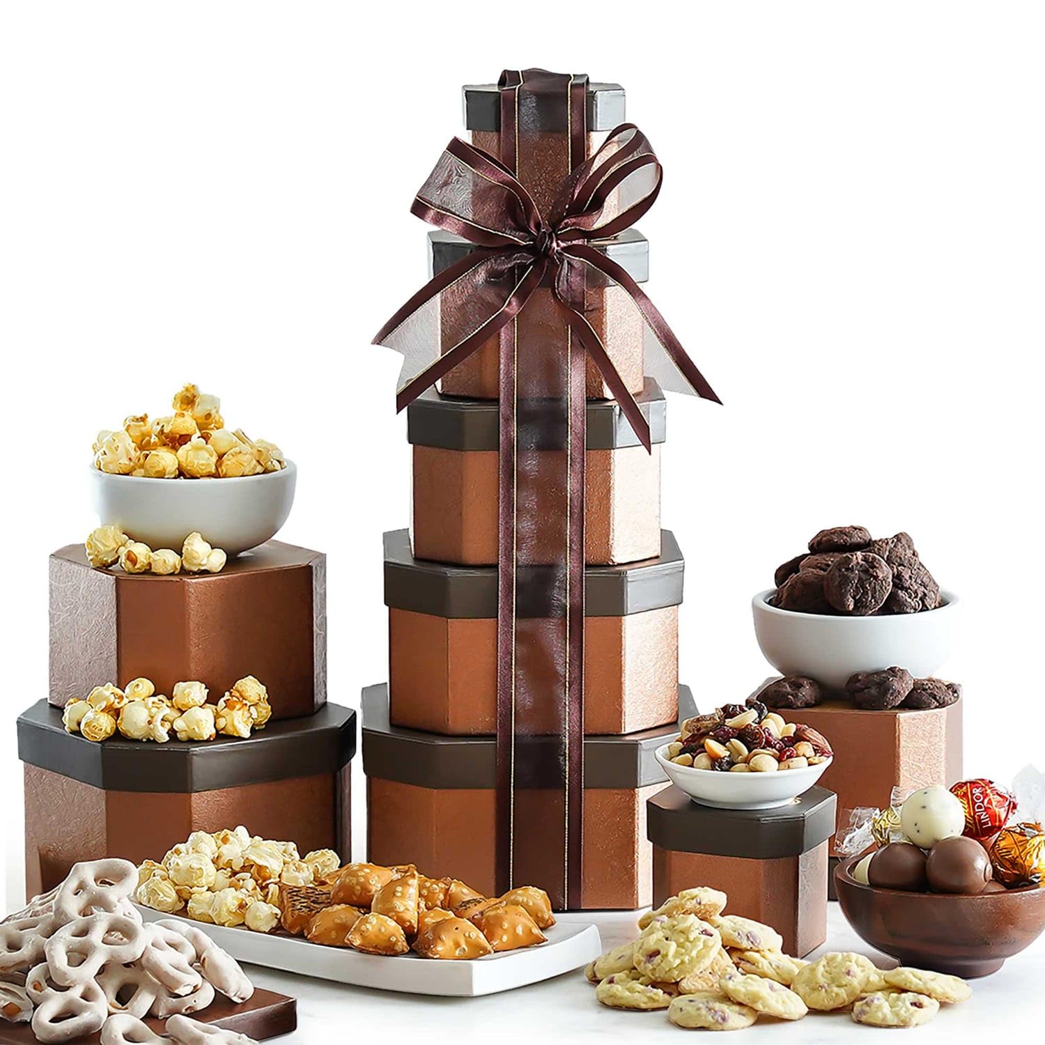 Broadway Basketeers Gourmet Food Gift Basket Tower Snack Gifts for Women, Men, Families, College, Appreciation, Thank You, Congratulations, Corporate