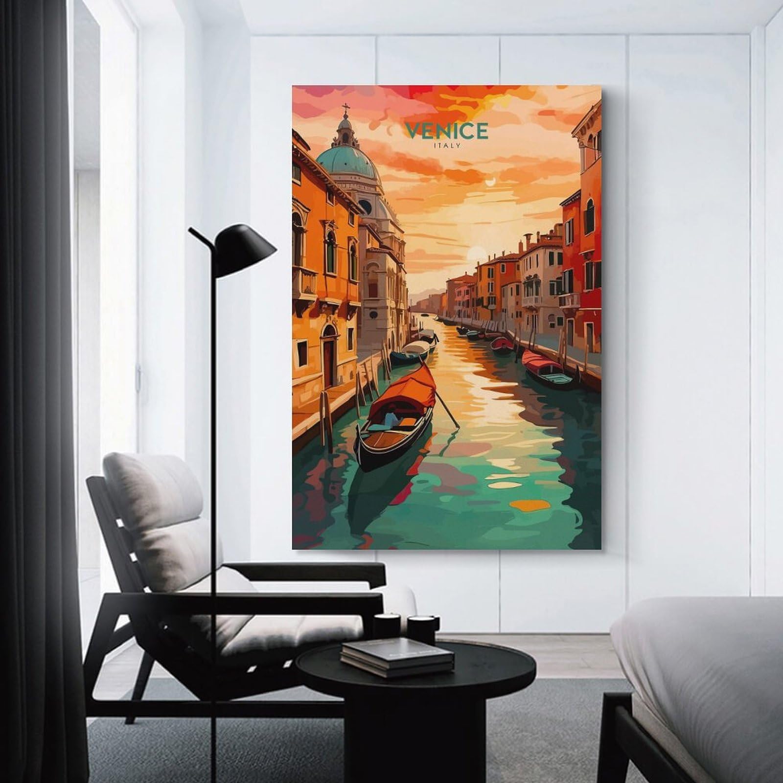 Junmoney Canvas Wall Art Venice Canal Sunset Travel, 24x36inch(60x90cm), for New Homes, Bedrooms Or Workspaces, Canvas Artwork with Gifting Potential