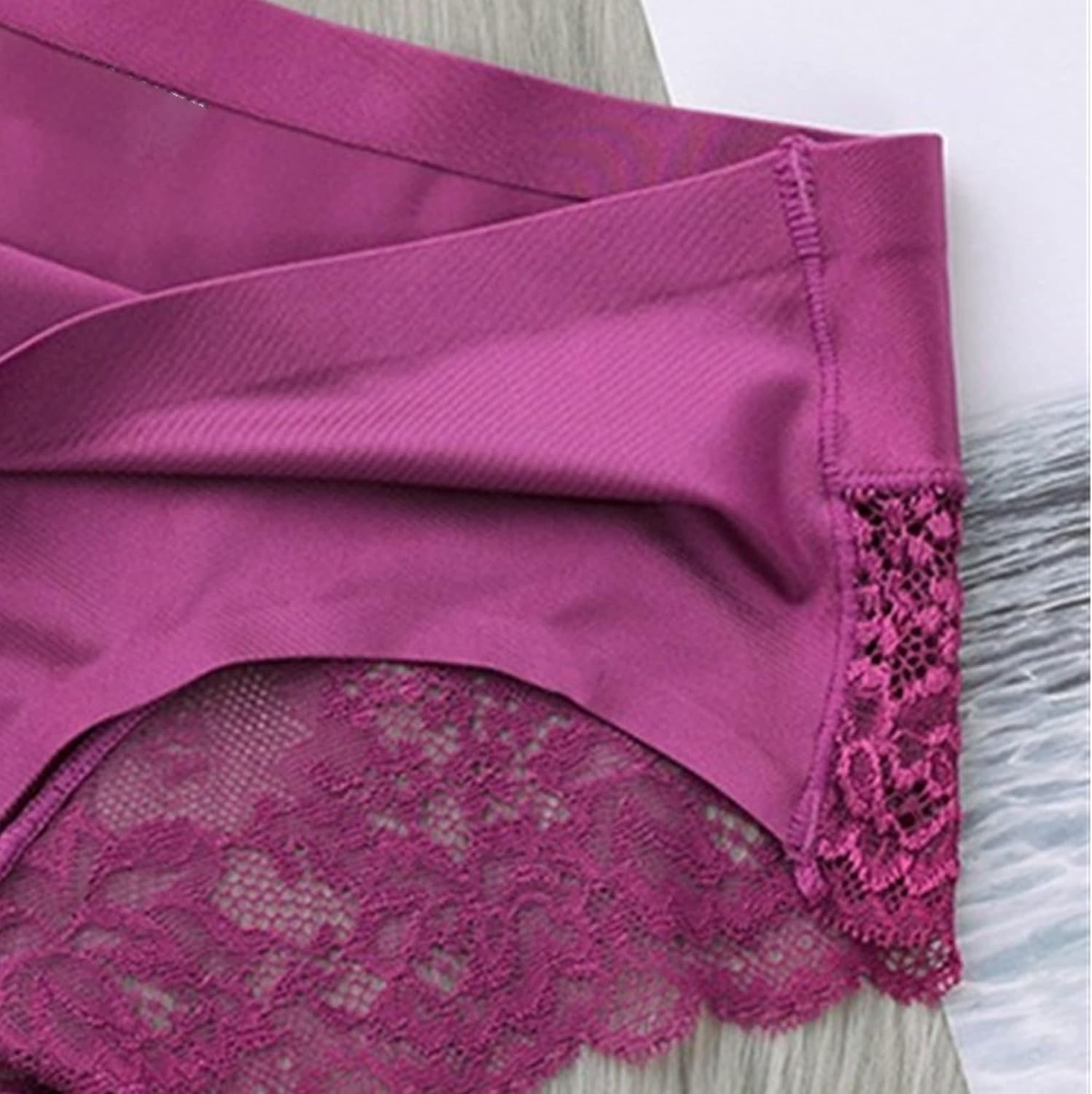 DGHM-JLMY Ladies Breathable Ice Silk Seamless Lace Briefs Sexy Underwear Stretch Mid Waist Bikini Hipster Knickers Multipack
