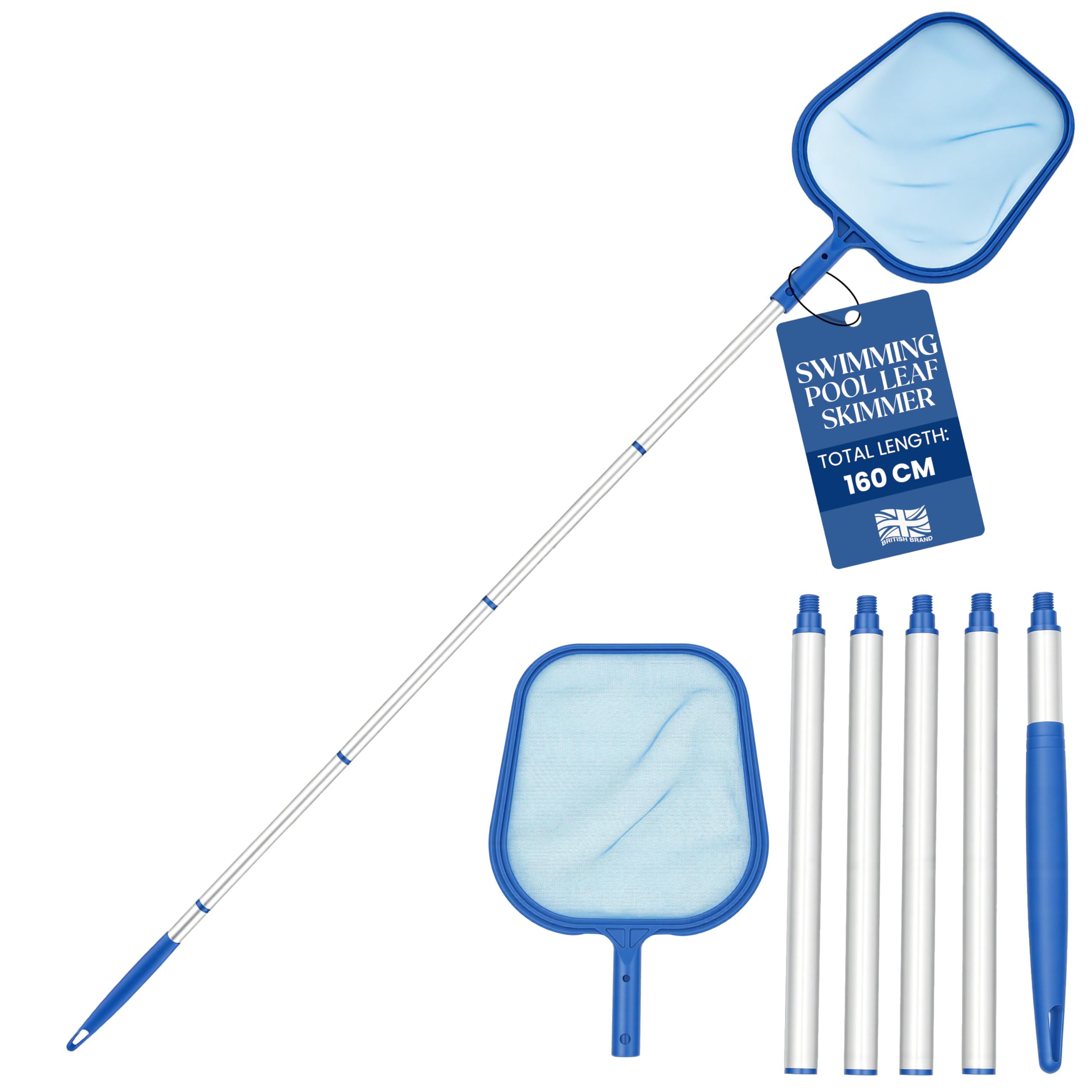 My Garden Swimming Pool Leaf Skimmer Net with Fine Mesh - 160cm Long Swimming Nets with Durable Aluminium Handle - Anti-Rust Pool Cleaning Skimmer Net for Leaves, Bugs & Debris