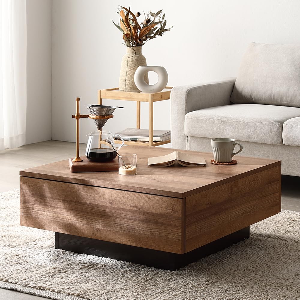 Amazon.co.jp: RASIK ローテーブル 引き出し2杯 収納付き 正方形 約幅