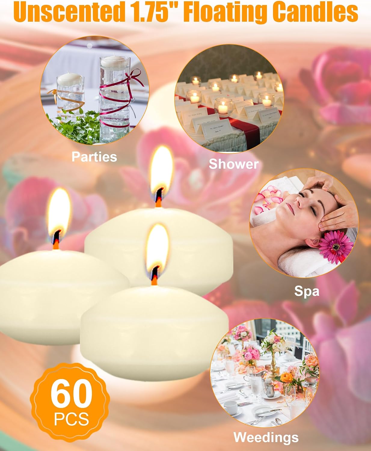 Qunclay 100 Pieces 1.65 Inch Floating Candles Unscented Dripless Tealight Candles Home Decorations Cute Elegant Centerpieces at Wedding for Vases Party Accessories (Beige)