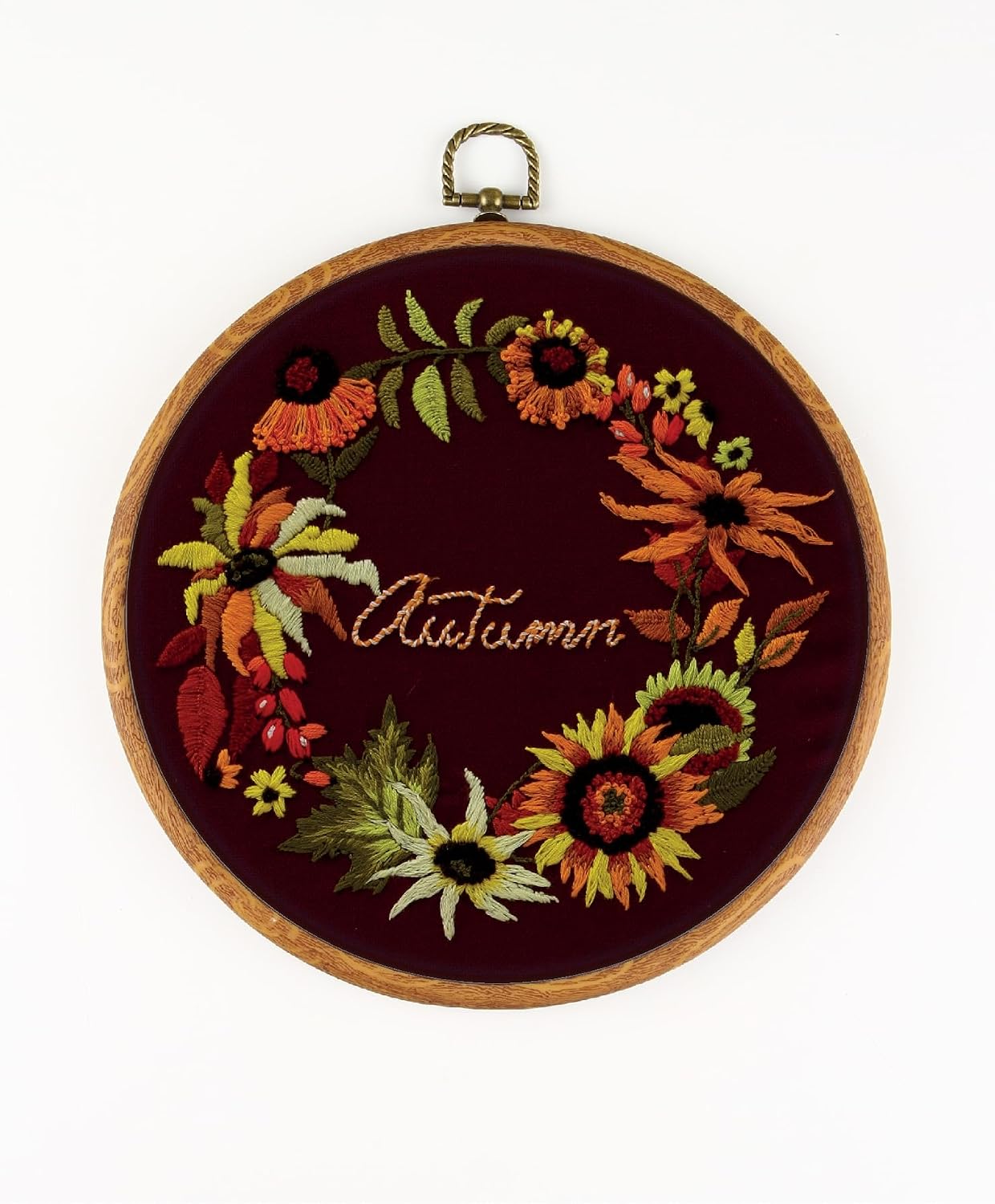 Autumn EM004 - DIY Embroidery Kit. Set of Threads, Needles, Stamped Cloth, Needle Threader, Embroidery Clippers and Printed Color Pattern Inside.