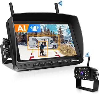 URVOLAX Wireless Rear View Camera with AI Detection and Sound Alarm, 1080P FHD Parking System Kit with 7-Inch Display, Waterproof Rear View Camera for Campers, Trucks, Vans, Caravanning and Trailers Backing