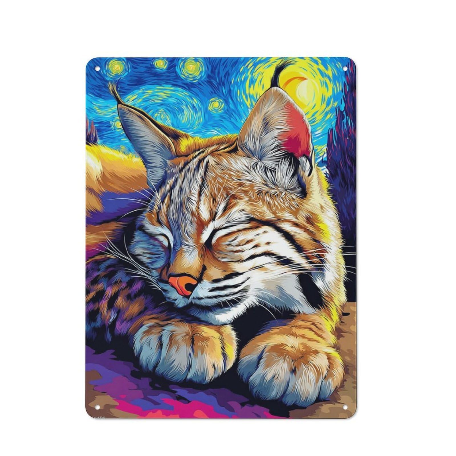 Junmoney Starry Night Cat Dreamscape -1 Metal Wall Plaque With Design 40X30cm, Retro Small Space Decor For Flat, Dorm Room, Lounge Or Cafe