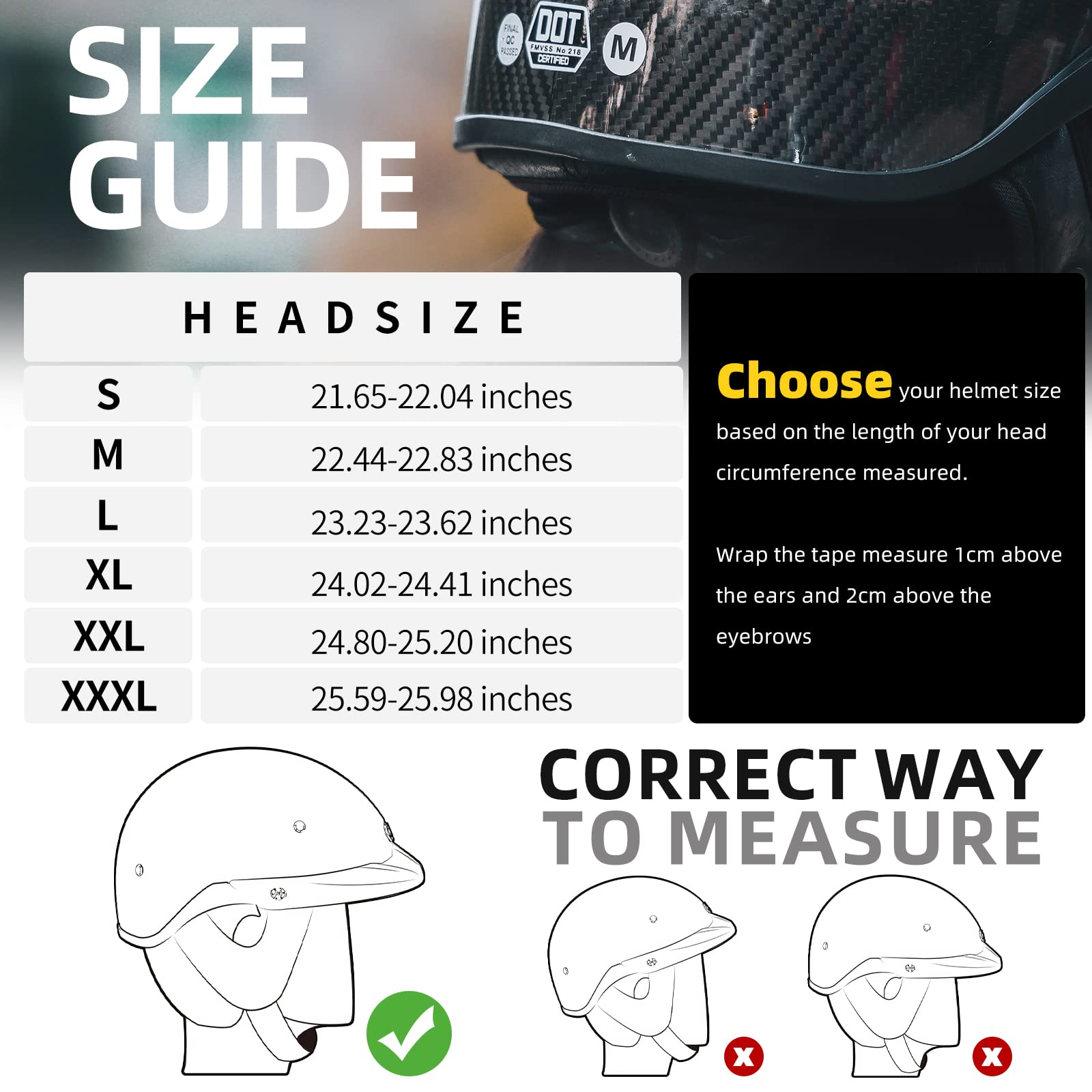 Half Helmet Motorcycle Men, Open Face Motorcycle Helmet, Motorcycle Helmet for Men Adult Women for Scooter with Dot Approved : Automotive
