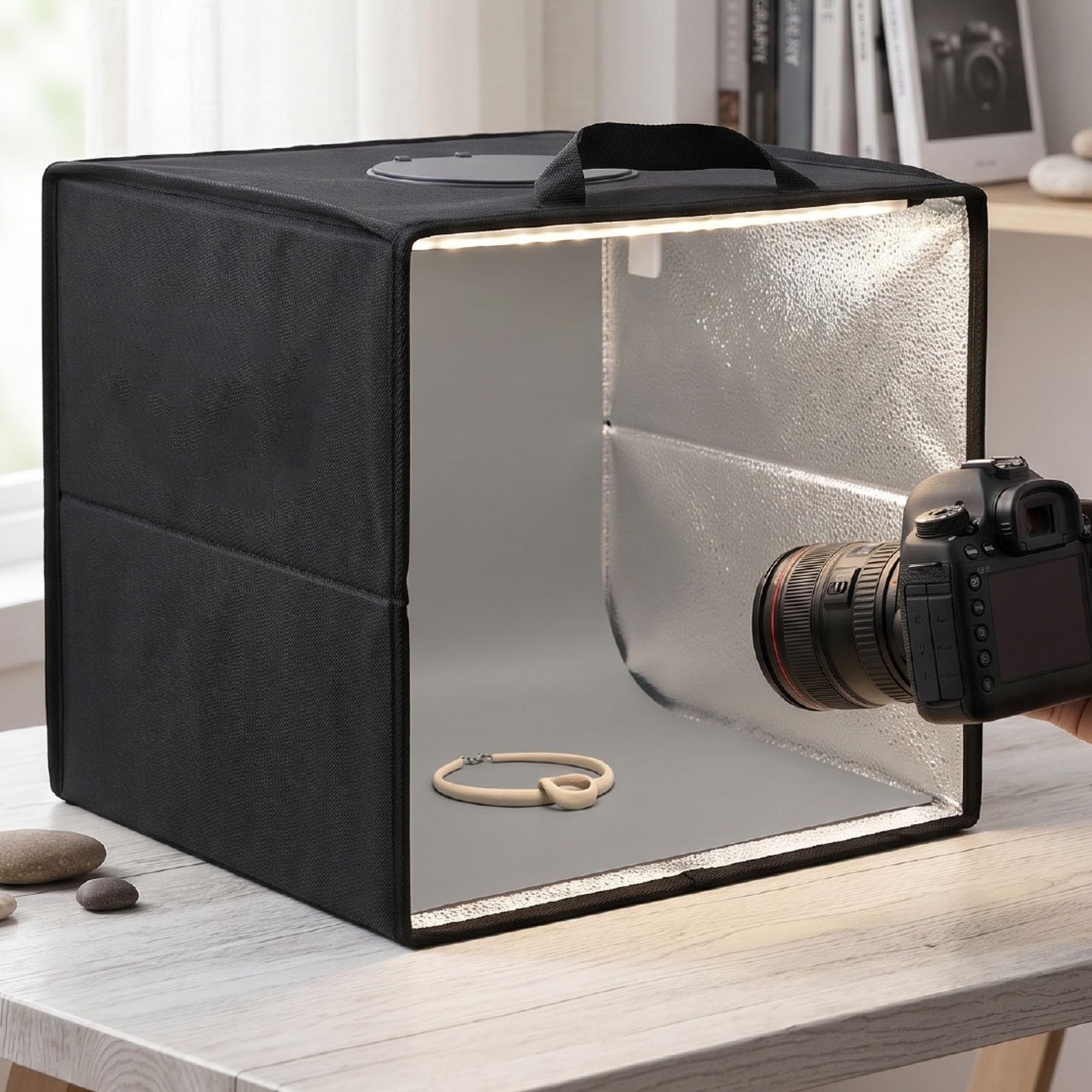 Caja de Luz Fotografica de 30x30x30 Cm para Propietarios Pequenos Negocios Que Toman Fotos Productos 120 LED Regulables Proporcionan Iluminacion Brillante y Uniforme