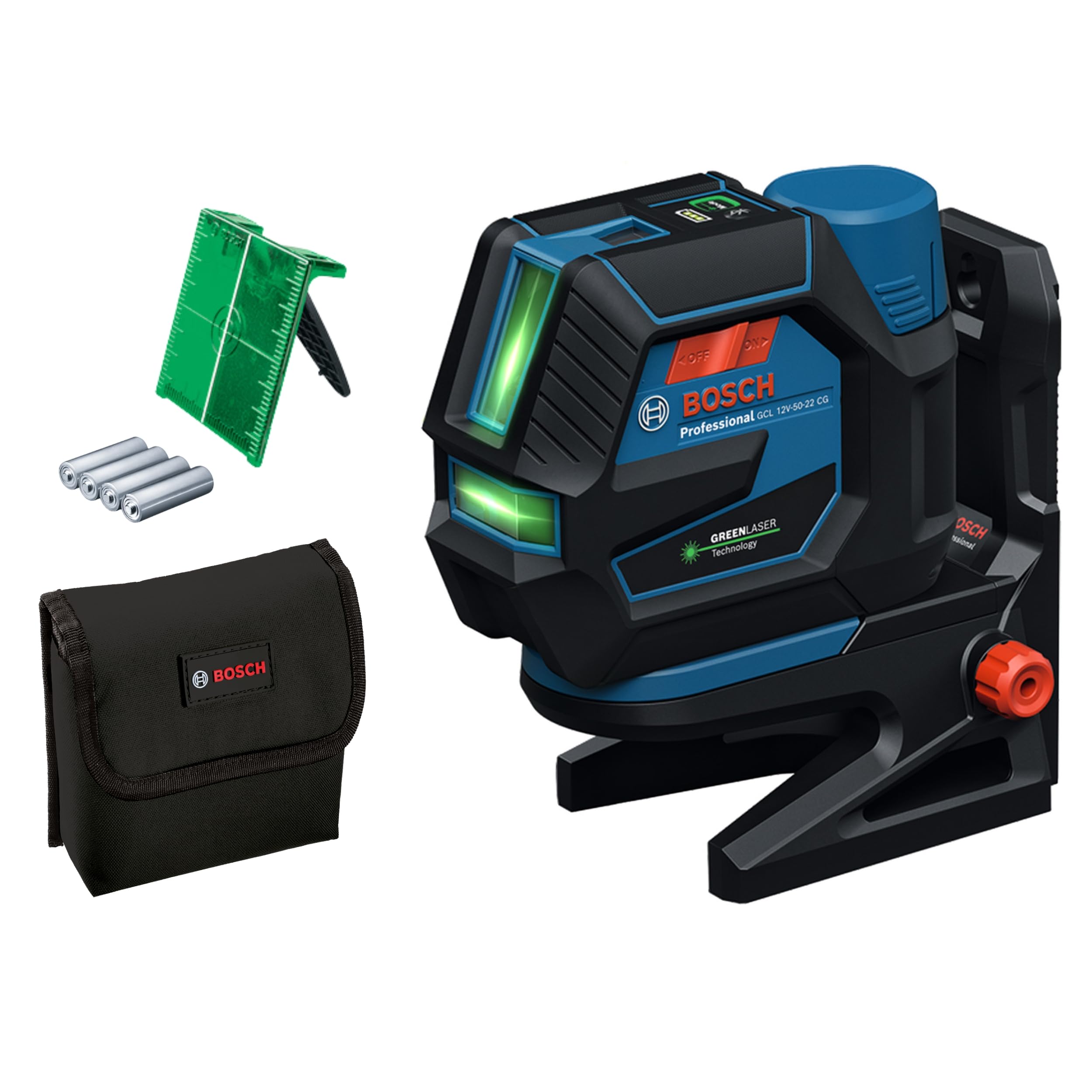 Bosch Professional Combi Laser GCL 12V-50-22 CG (Working Range up to 50 m with Receiver, Dual Power Source, Levelling Remote app, RM 20 Mount, Battery Adapter, 4 x 1,5V LR6 (AA), Pouch)