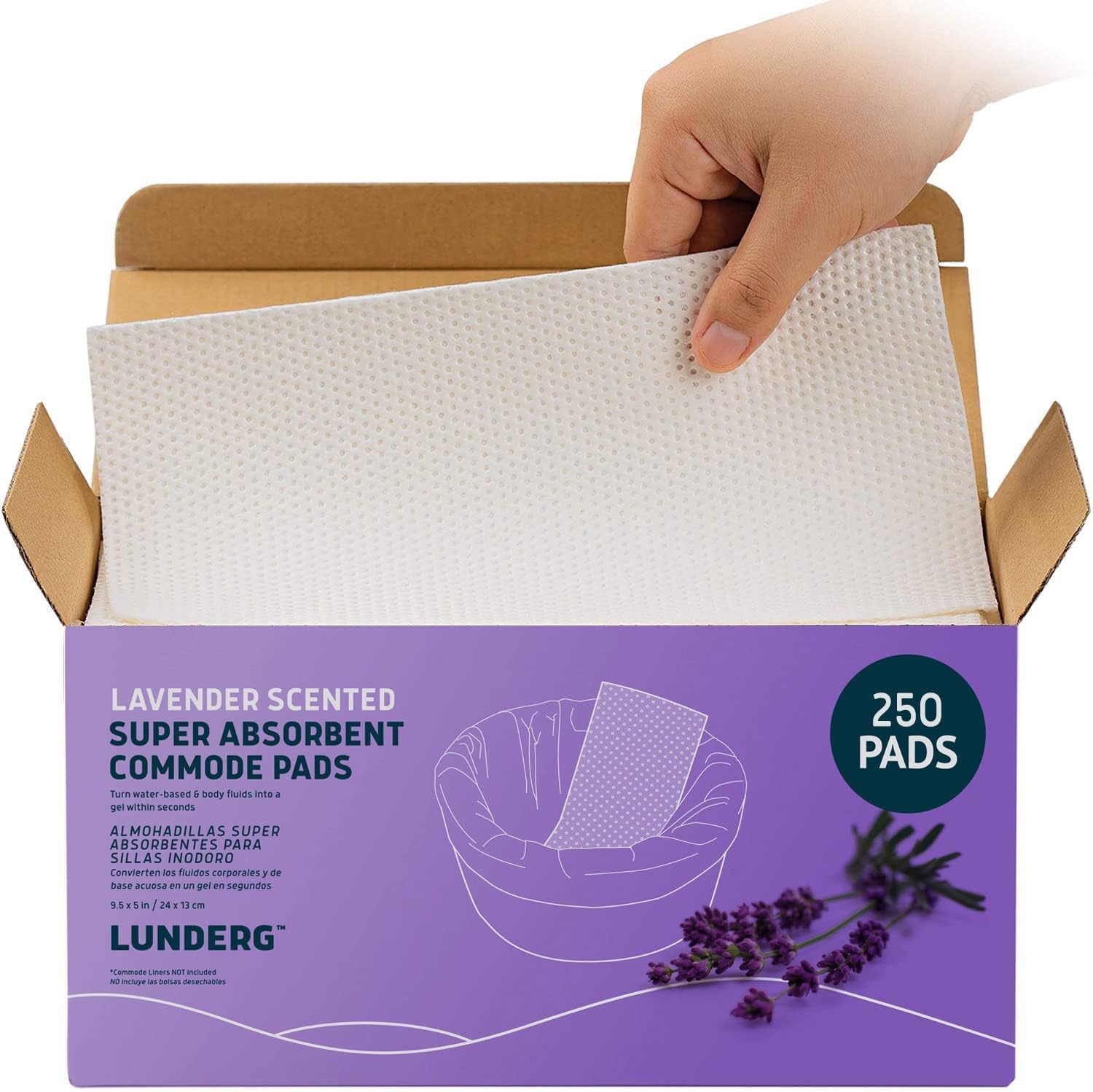 Lunderg Lavender Scented Super Absorbent Commode Pads - Medical Grade Value Pack 250 Count - for Disposable Bedside Commode Liners, Adult Chairs, Portable Buckets & Camping Toilet Bags - Light Scent - Image 7
