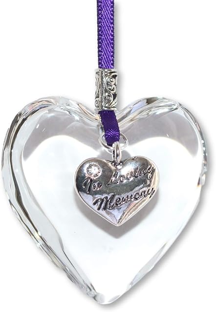 "IN LOVING MEMORY" HANGING GLASS HEART MEMORIAL GIFT