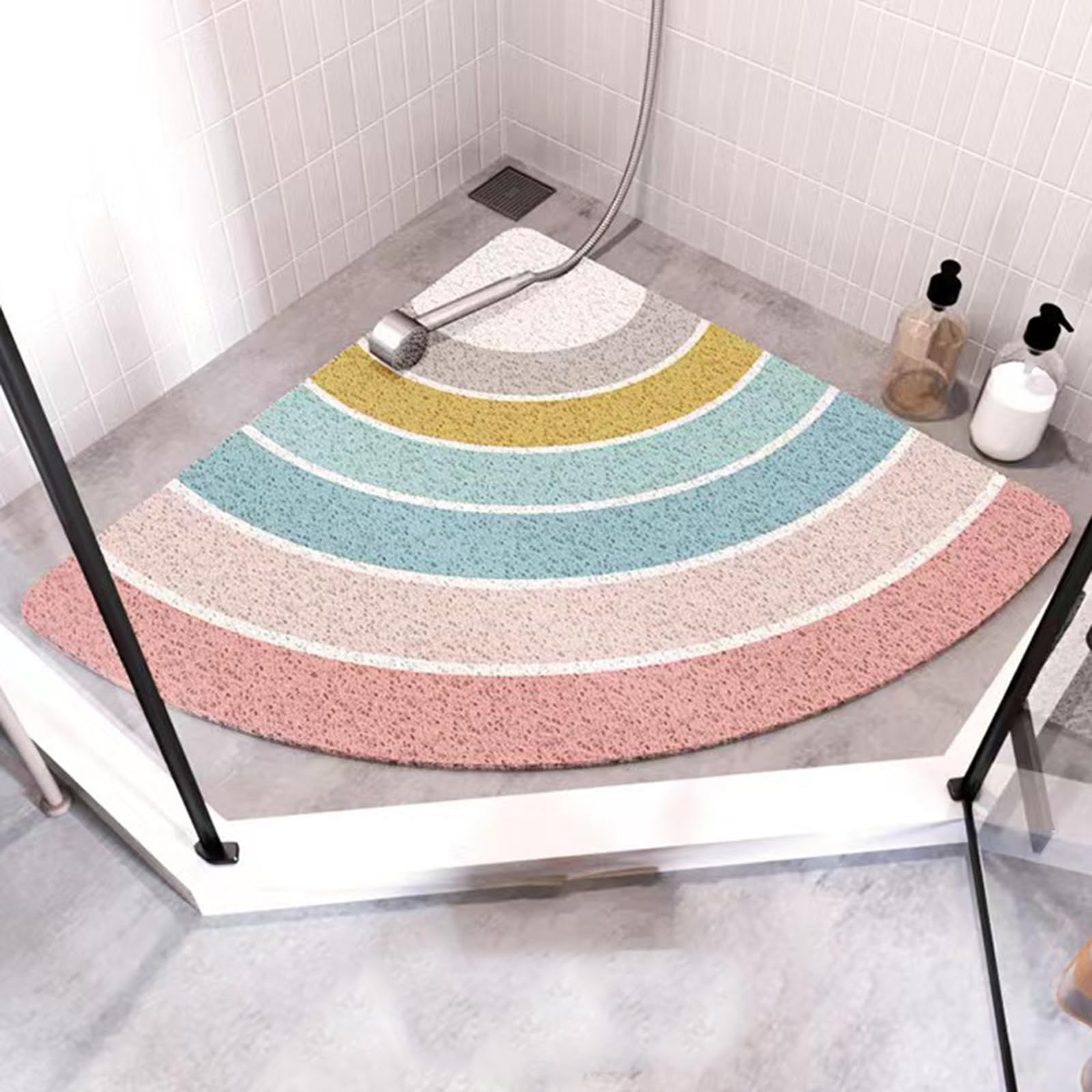 Wansiman Quadrant Shape Shower Mats,Anti-Slip Quadrant Bath Mat,Rubber Corner Shower Mat,Rubber Bath Mat For Corner Shower,Washable,Non-Slip Bottom,Triangular,Quick Dry,For Shower,Bathroom,Toilet