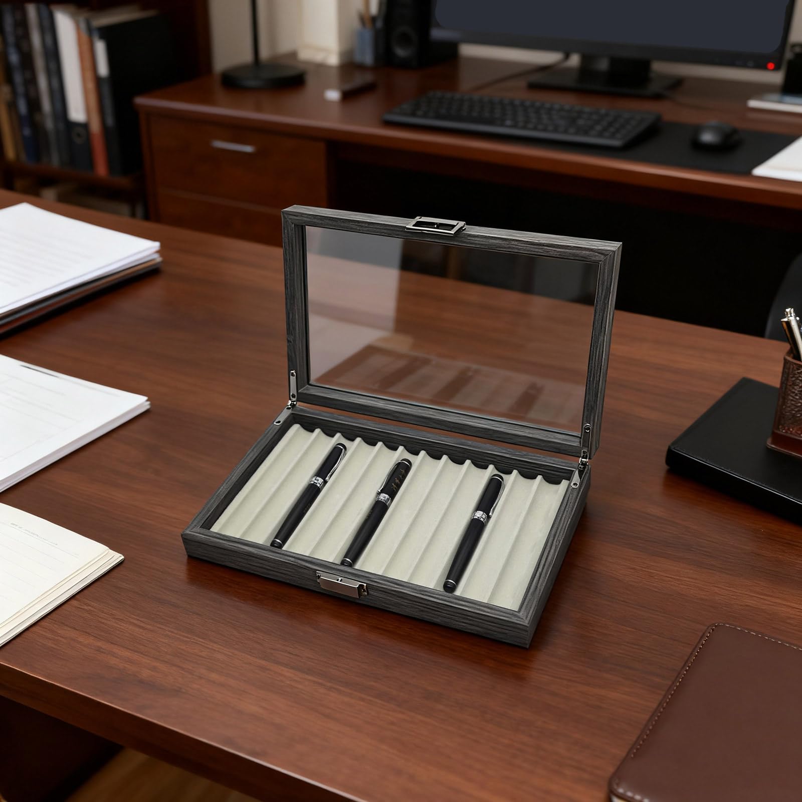 Custodia in legno per penne stilografiche con 12 scomparti, organizer per penne stilografiche e accessori da scrivania, vassoio espositore per collezionisti