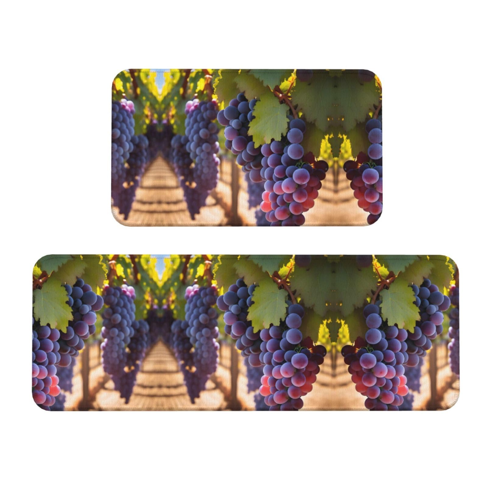Alfombrillas de cocina (juego de 2) antideslizantes con estampado de uvas para entrada y lavandería