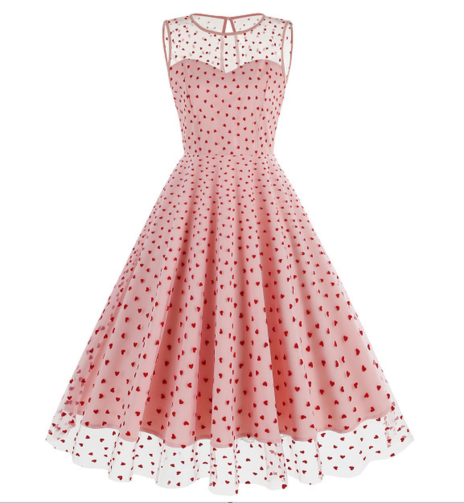 Robe rétro européenne et américaine à col Rond sans Manches pour la Saint-Valentin en Maille brodée de Cerises-Noir Cerise-M