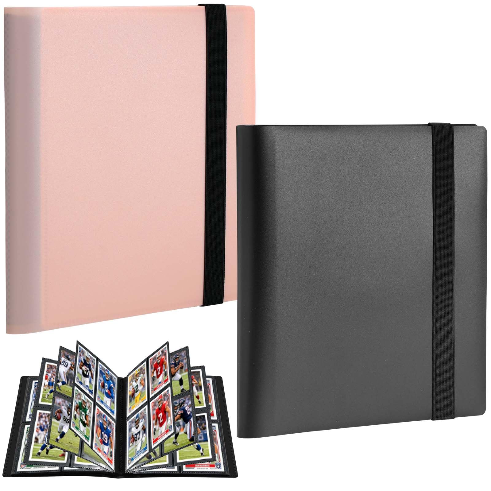 2 Pcs Trading Card Binder 4 Pocket 160 Pockets with 20 Side-Loading Pages Pink Black Top Loader Binder Pokemon Card Collection Folder Durable Trading Card Folder for TCG Football Photographic Cards
