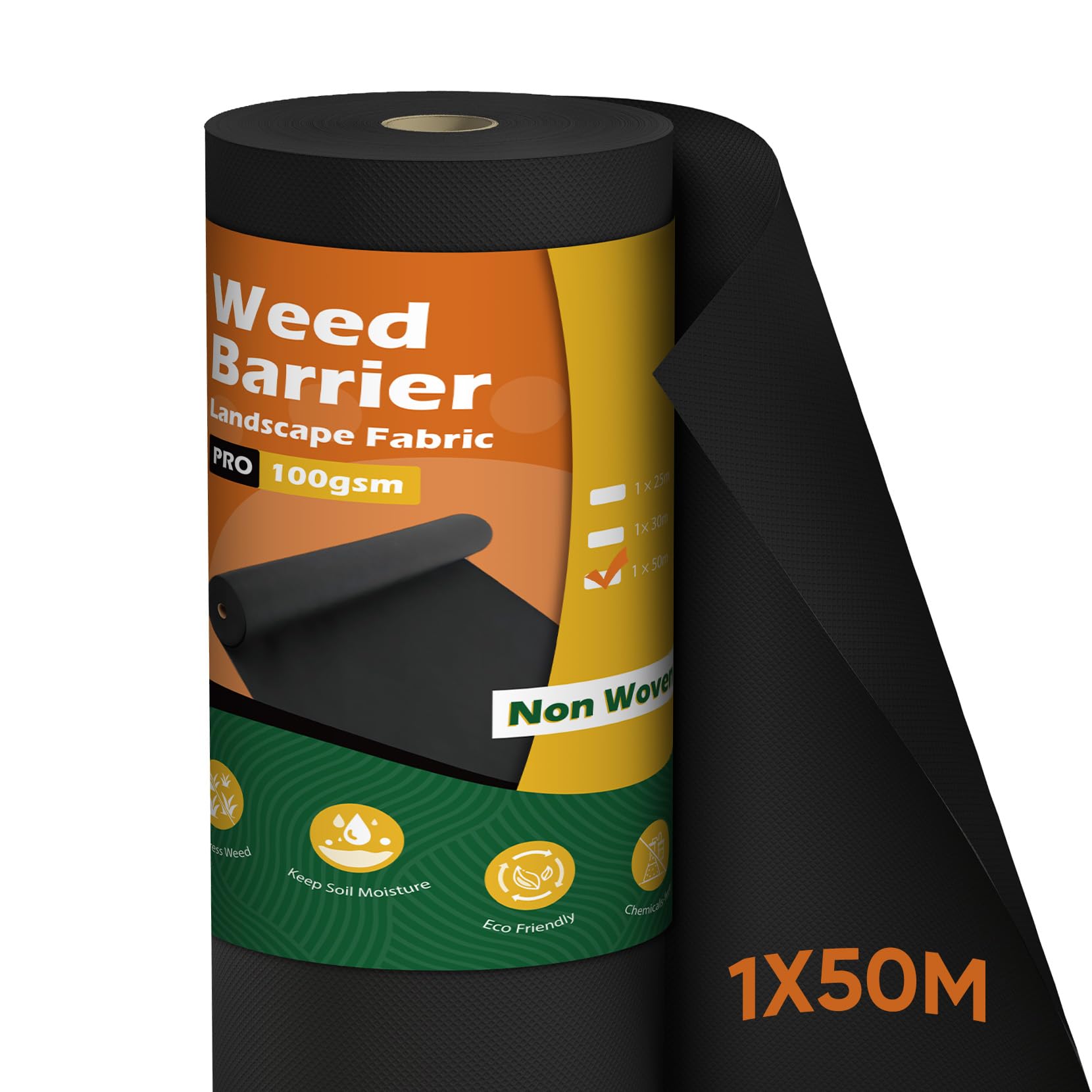 iropro Toile de Paillage 50m X 1 m, 50 m² Geotextile, 100 g/m² Bâche Résistante À La Déchirure Perméable À l'eau, Rouleau de Toile de Paillage, Film Anti Mauvaise Herbe