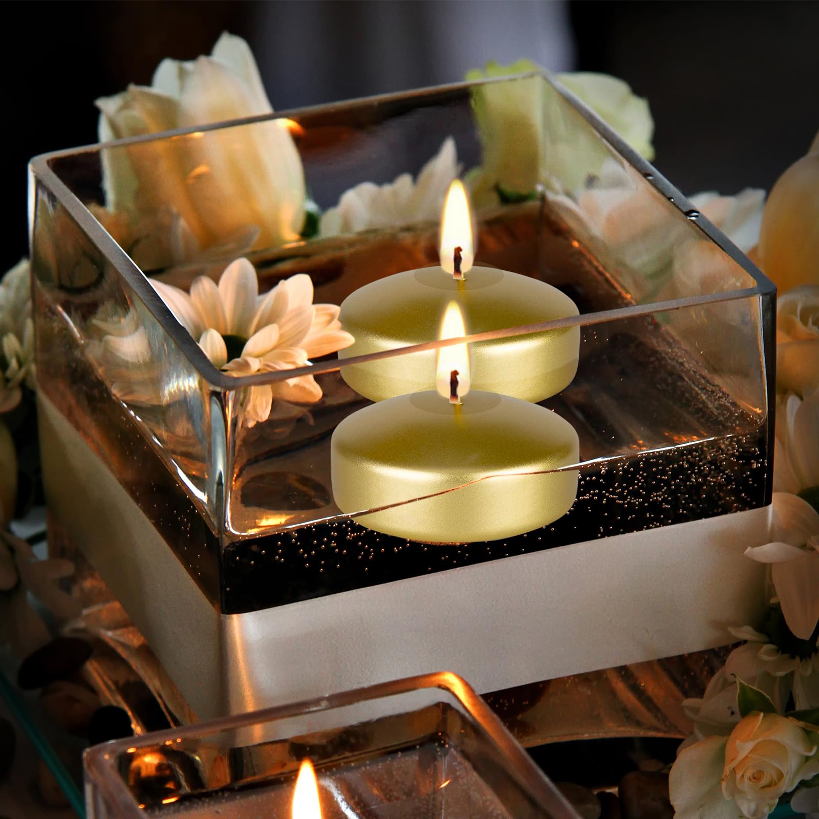 20 candele galleggianti dorate, 3,8 cm, candele galleggianti per centrotavola, piscina, patio, giardino, spa, idea per San Valentino, Natale, Ringraziamento, matrimoni, vacanze, decorazioni per feste