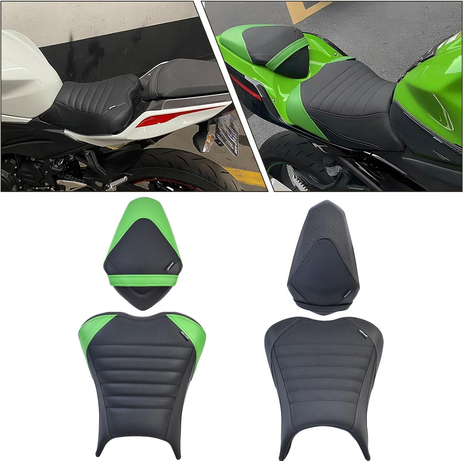 Motorcycle Seat Cushion Pressure Cushion Seat Pad Rear Pillion Seat Compatible for Ka&wa&sa&ki Ninja 400 Z400 Z-400 2018-2024 Soft PU Leather Rear Pillion Seat Pad Set (Rear Seat-Green)