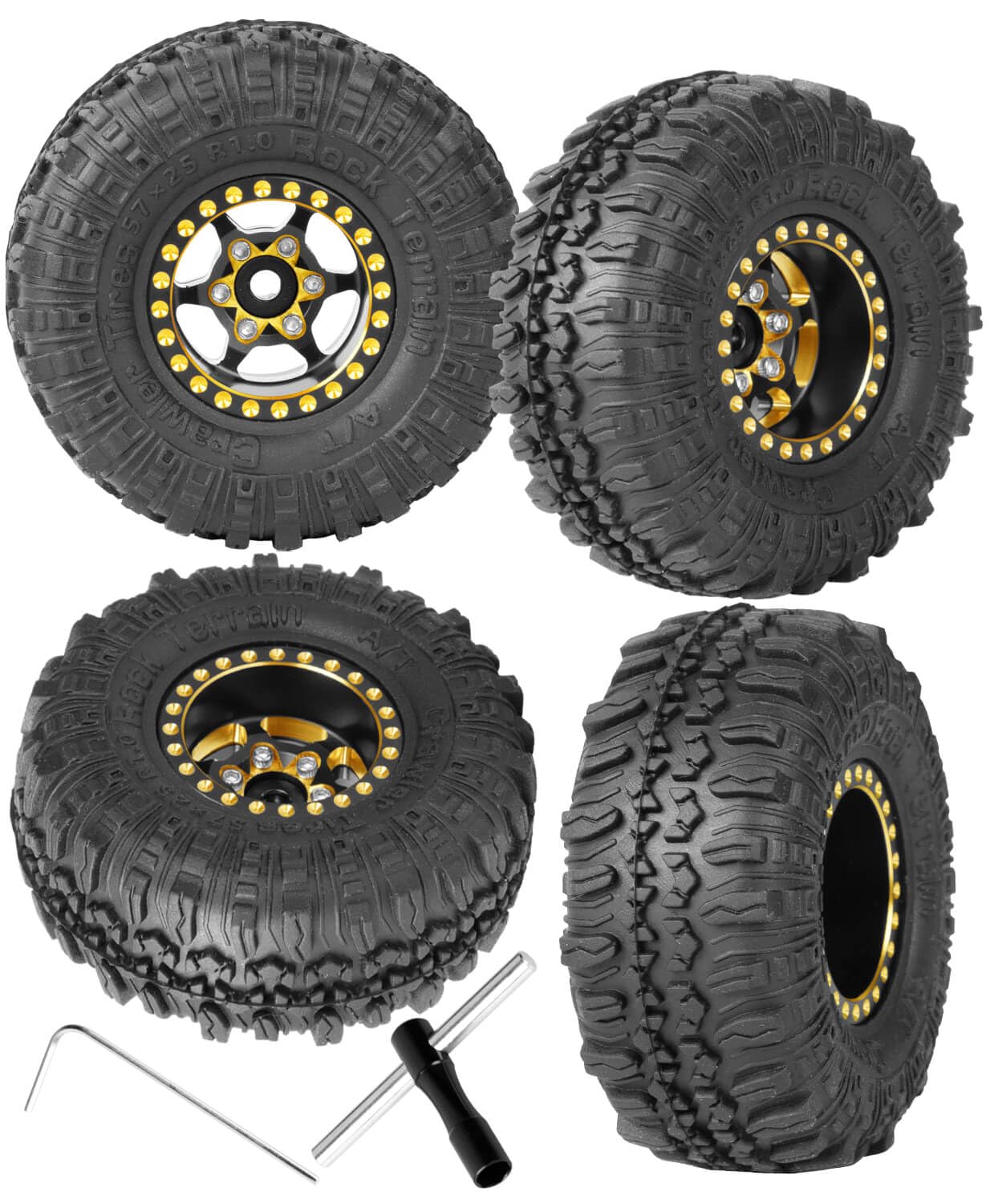 RCMYou RC Full Brass 1.0 Inch Beadlock Wheel Rim & Wheels Tires for 1/18 1/24 Trx4m Axial SCX24 FMS FCX24 RC Crawler Car,4PCS (1.0 Inches) Wheel Rim & Wheels Tires(Black-B)