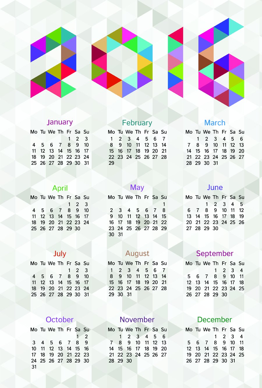 Polygonal Design 2016 Wall Calendar