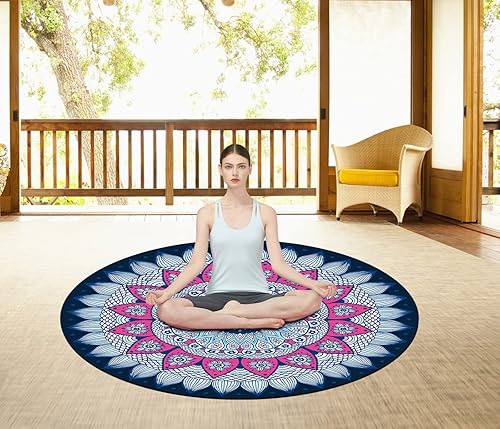 Miniatura 4 de Tapete de pilates redondo de gran tamaño para yoga, de goma, antideslizante, de 55.1 in, para ejercicio, meditación, para el hogar, al aire libre