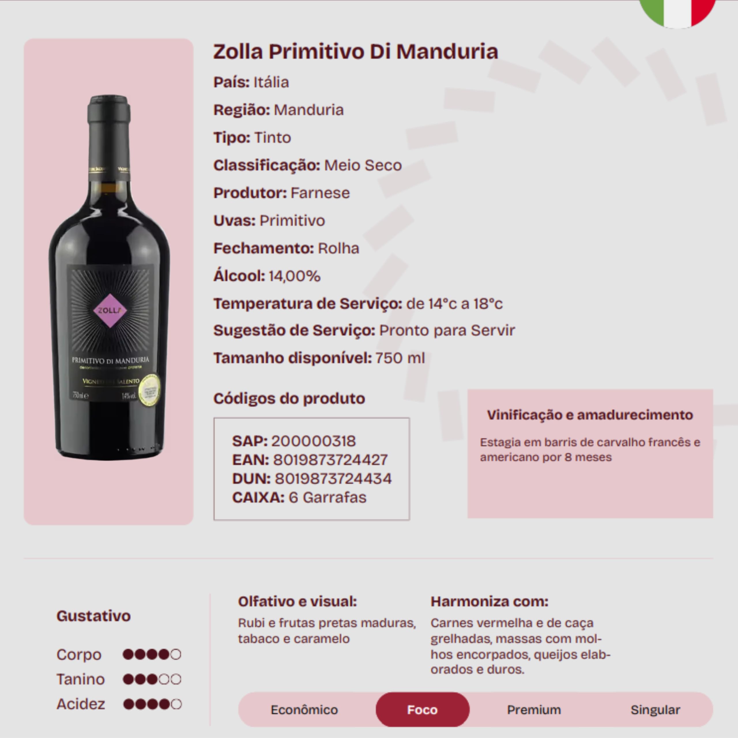 Zolla Primitivo di Manduria DOP (6 x 0,75l) - 14,5% Vol.