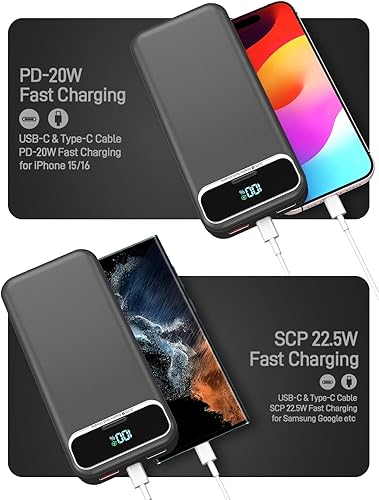 Miniatura 4 de Cargador portátil con cables integrados y enchufe de pared de CA, PD20W y SCP22.5W USB-C carga súper rápida, carga de teléfono de viaje de 20000