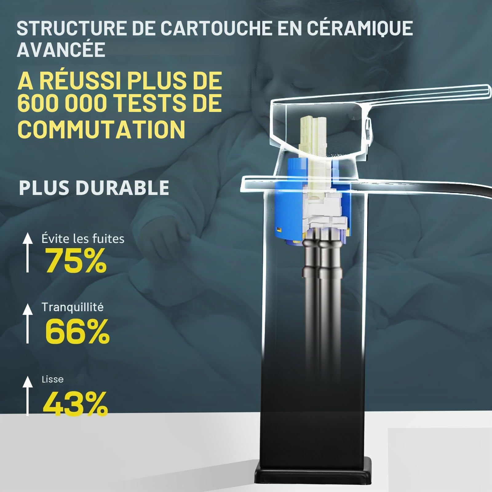 Peppermint Robinets de lavabo cascade noir mat avec fente pop-up robinet mitigeur d'évier de salle de bain monobloc 1 trou avec tuyaux G1/2" modernes robinets de vestiaire mono en acier inoxydable