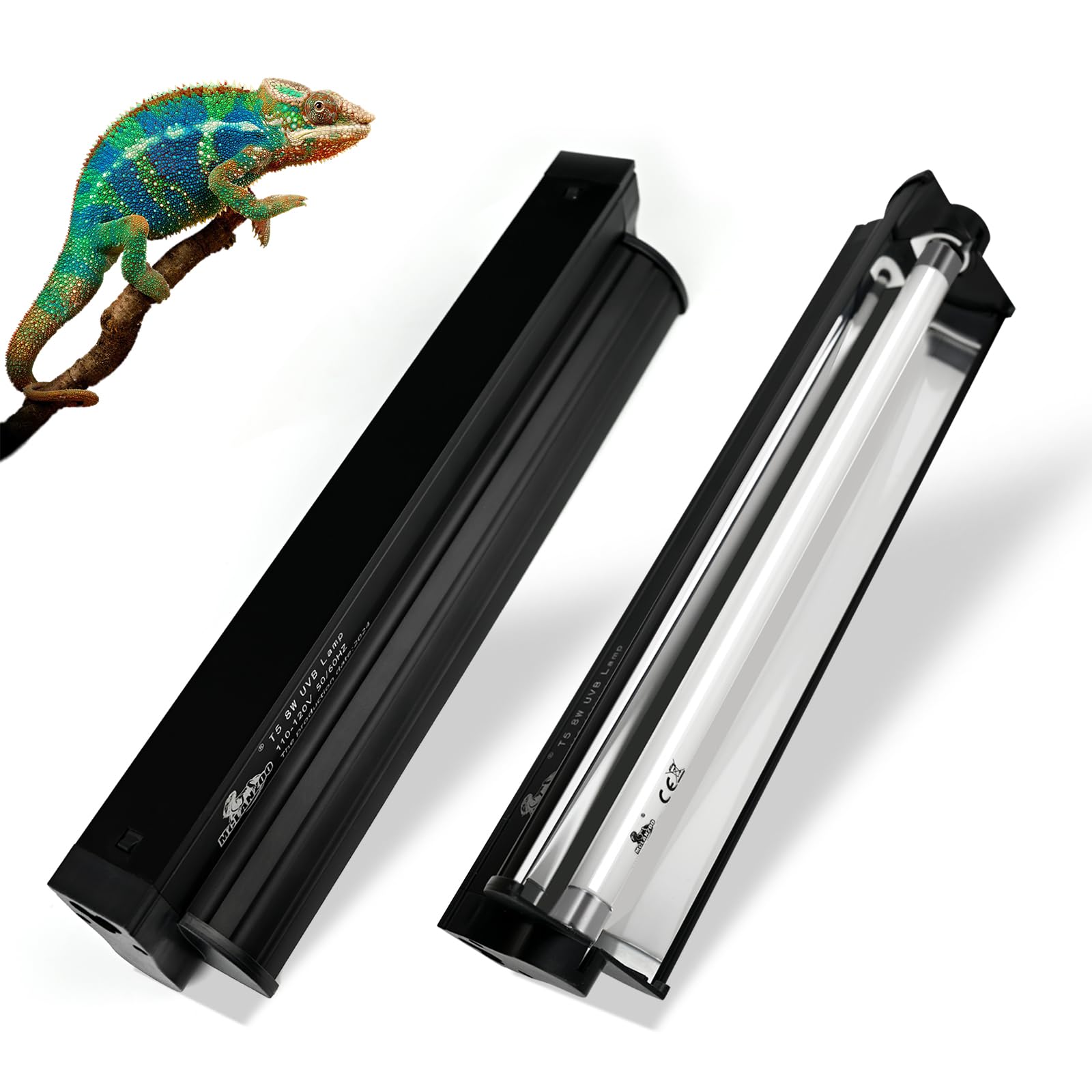 T5 UVB Lighting Combo Kit for Reptiles,8W Light Fixture with Desert 5.0 T5 UVB Light Bulbs Terrarium Hood Heat Lamp for Breaded Dragon,Turtle,Frog,Lizard,Tortoise,Gecko,Snake