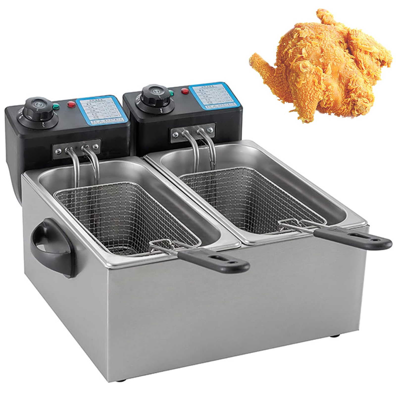 Friteuse professionnelle 4L double en acier pour frites de comptoir