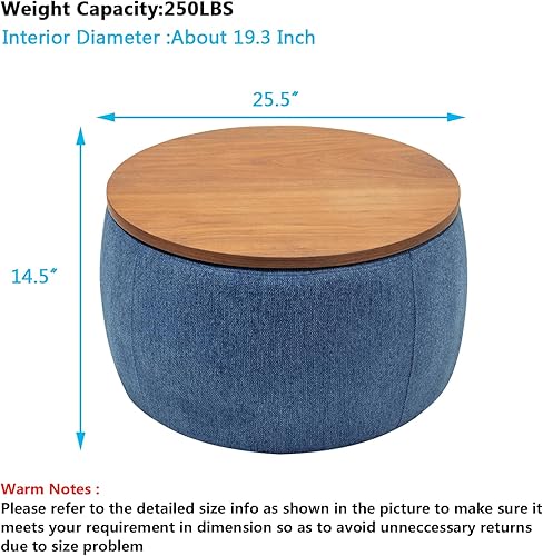 Miniatura 9 de Setawix Otomana redonda con almacenamiento para sala de estar, mesa de centro otomana circular de ratán sintético hecha a mano con bandeja de tapa