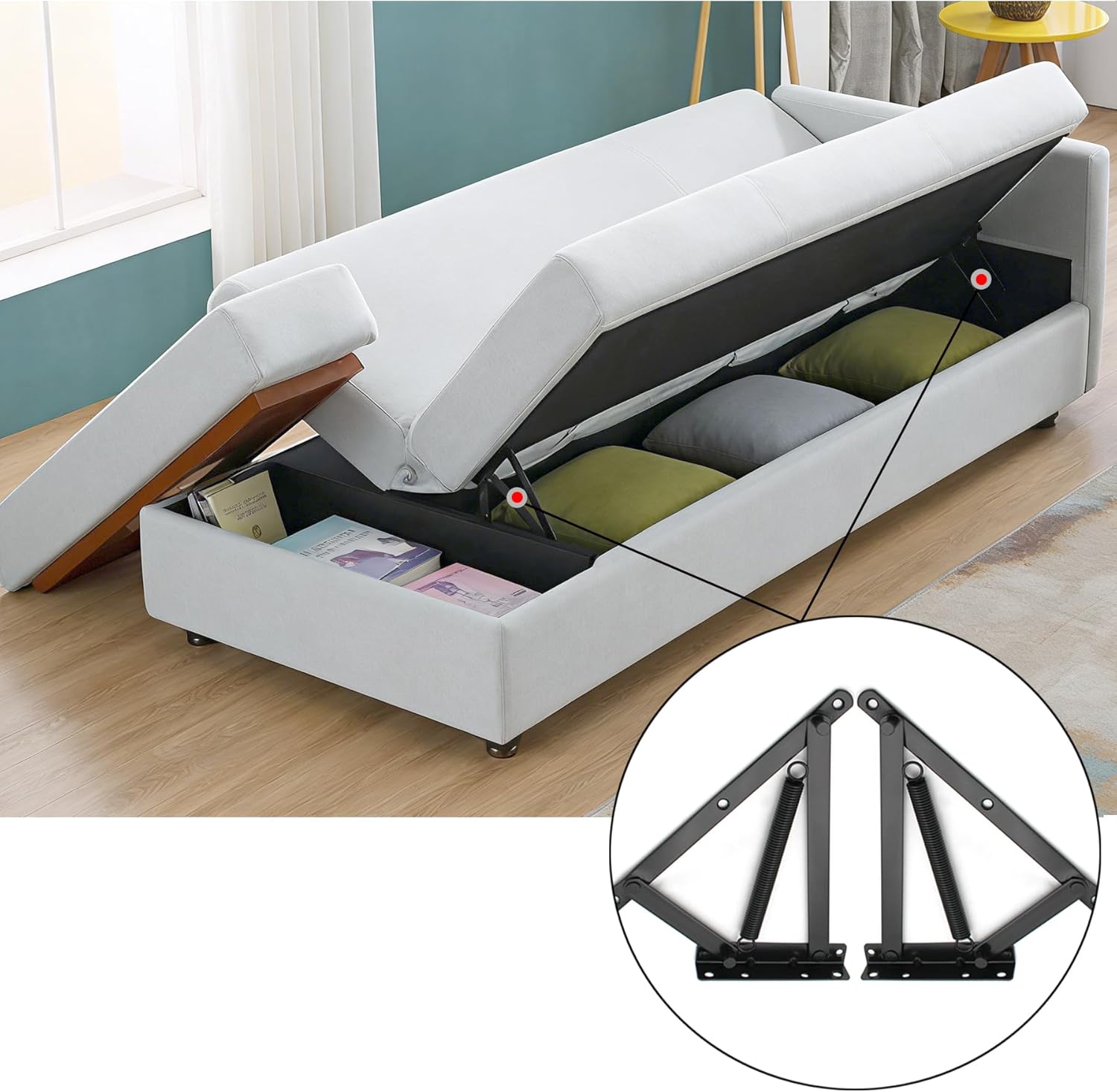 1 Pair Heavy Duty Bench Seat Hinges, Spring Lift Up Mechanism for Storage Sofa Bed, Ottoman, Toy Box Chest, Furniture Storage Hardware (Black)