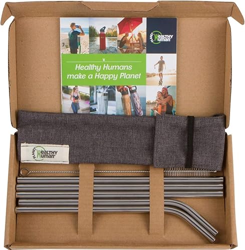 Miniatura 4 de Healthy Human Juego de 5 popotes de acero inoxidable reutilizables sin BPA con estuche de viaje portátil, ideal para vasos de 20 onzas, 3 rectos, 2