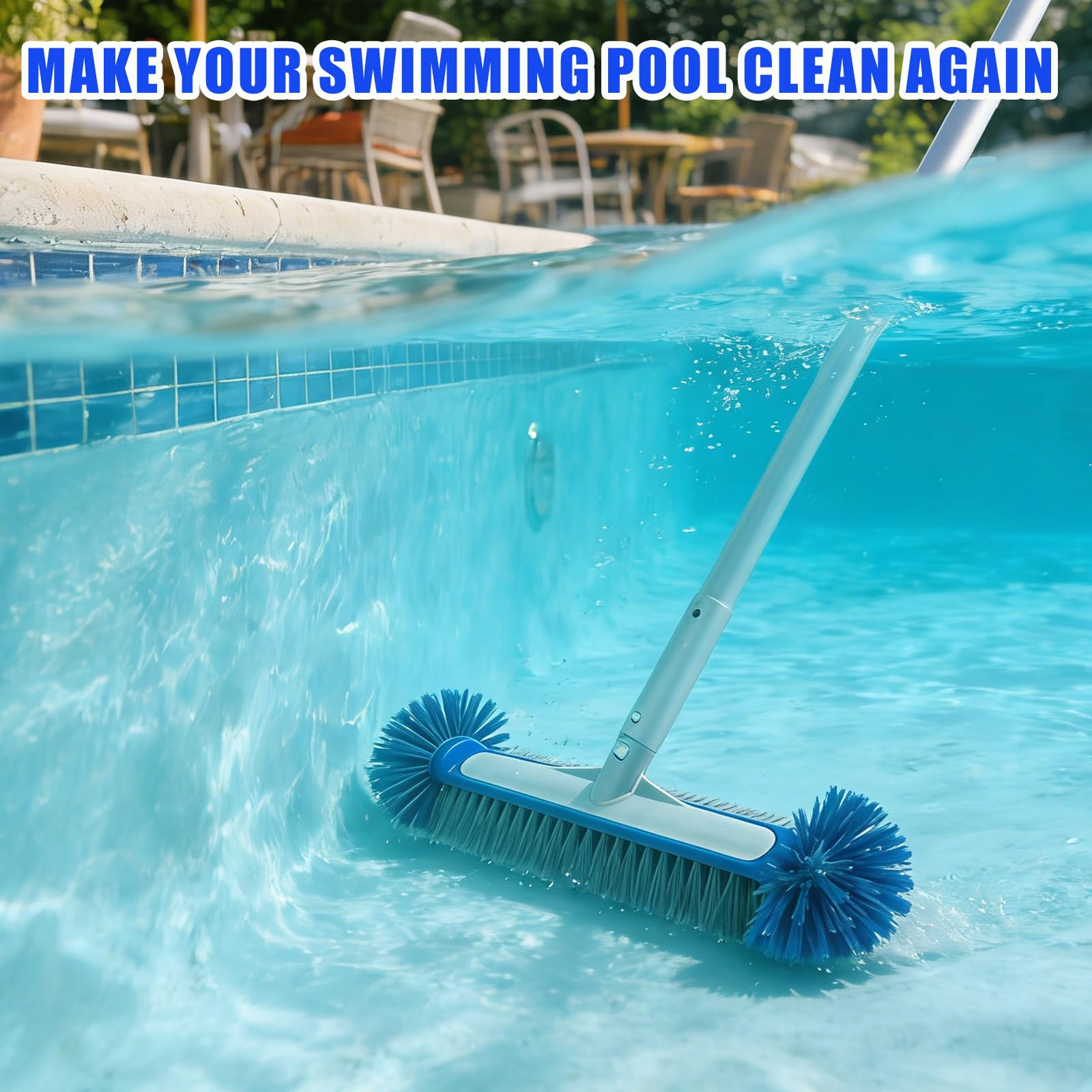 Brosse Piscine Ronde Nettoyage avec Tige Télescopique Tête Détachable Poils Robustes Fond Parois