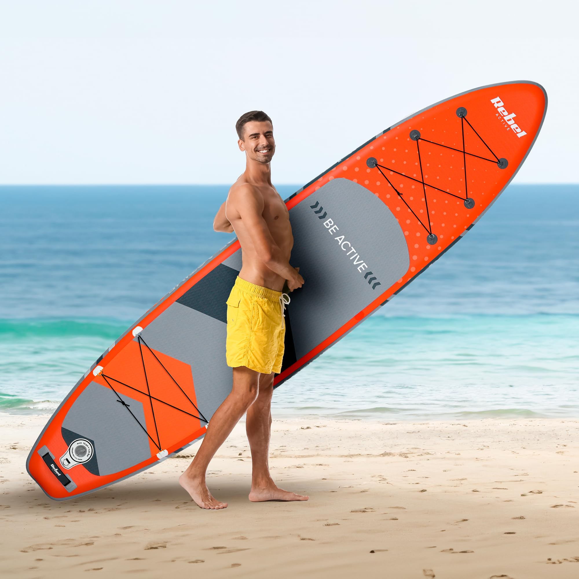 Rebel Electro Tavola da SUP con pompaggio a punto goccia da 350 cm Set zaino con pompa a pagaia RBA-4500-OR