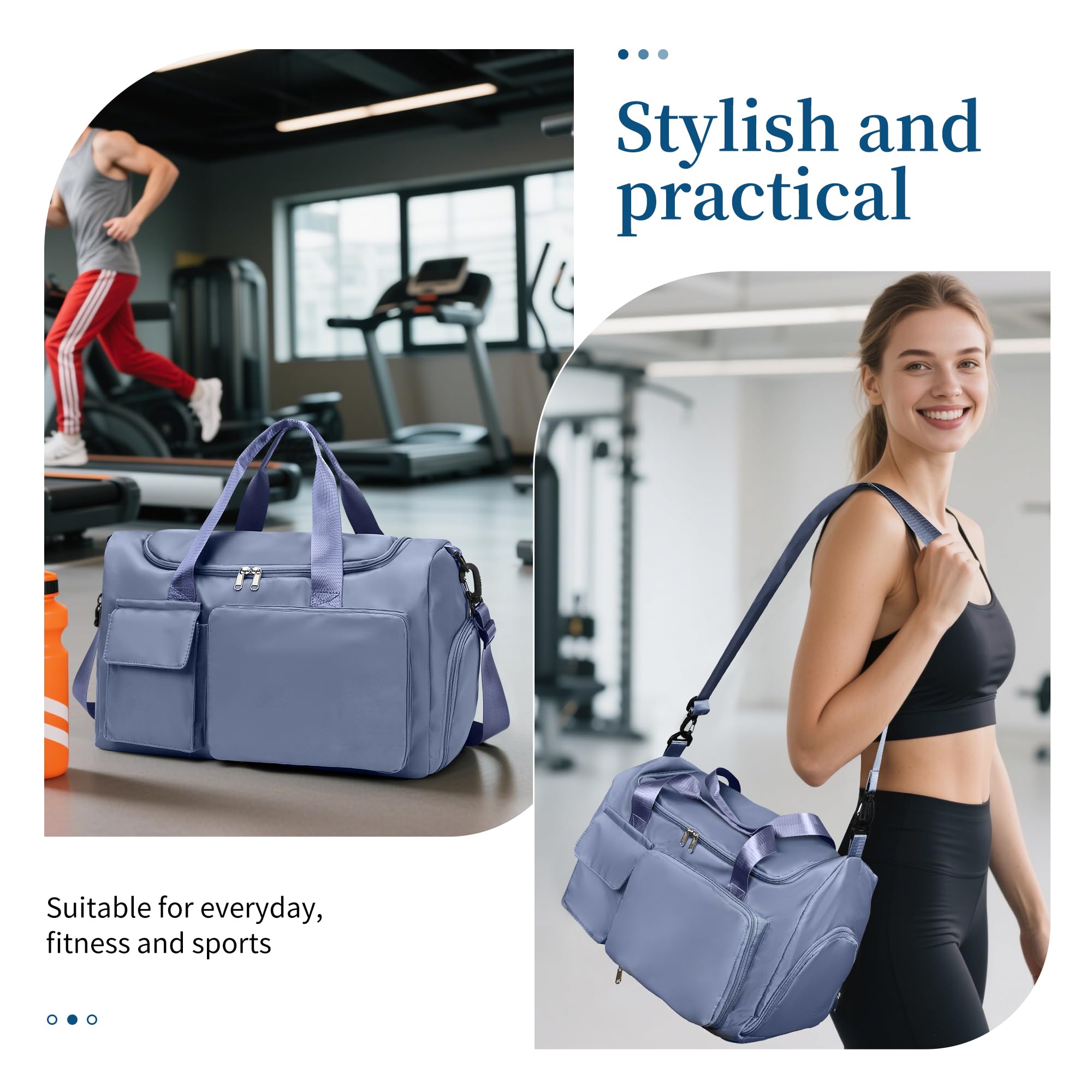 Supercenter Gym Bag, For Both Men and Women, Foldable, With Shoe Compartment and Wet/Dry Compartment, Blue, 18.5x11.4x10.2 inches, Stylish and Simple Large Capacity Gym Bag 1