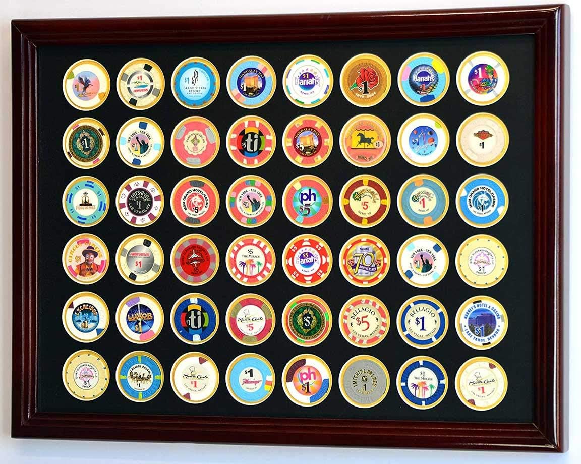 flag connections 48 Casino Poker Chip Coin Frame Display Case Holder with Custom Colored Matting Insert