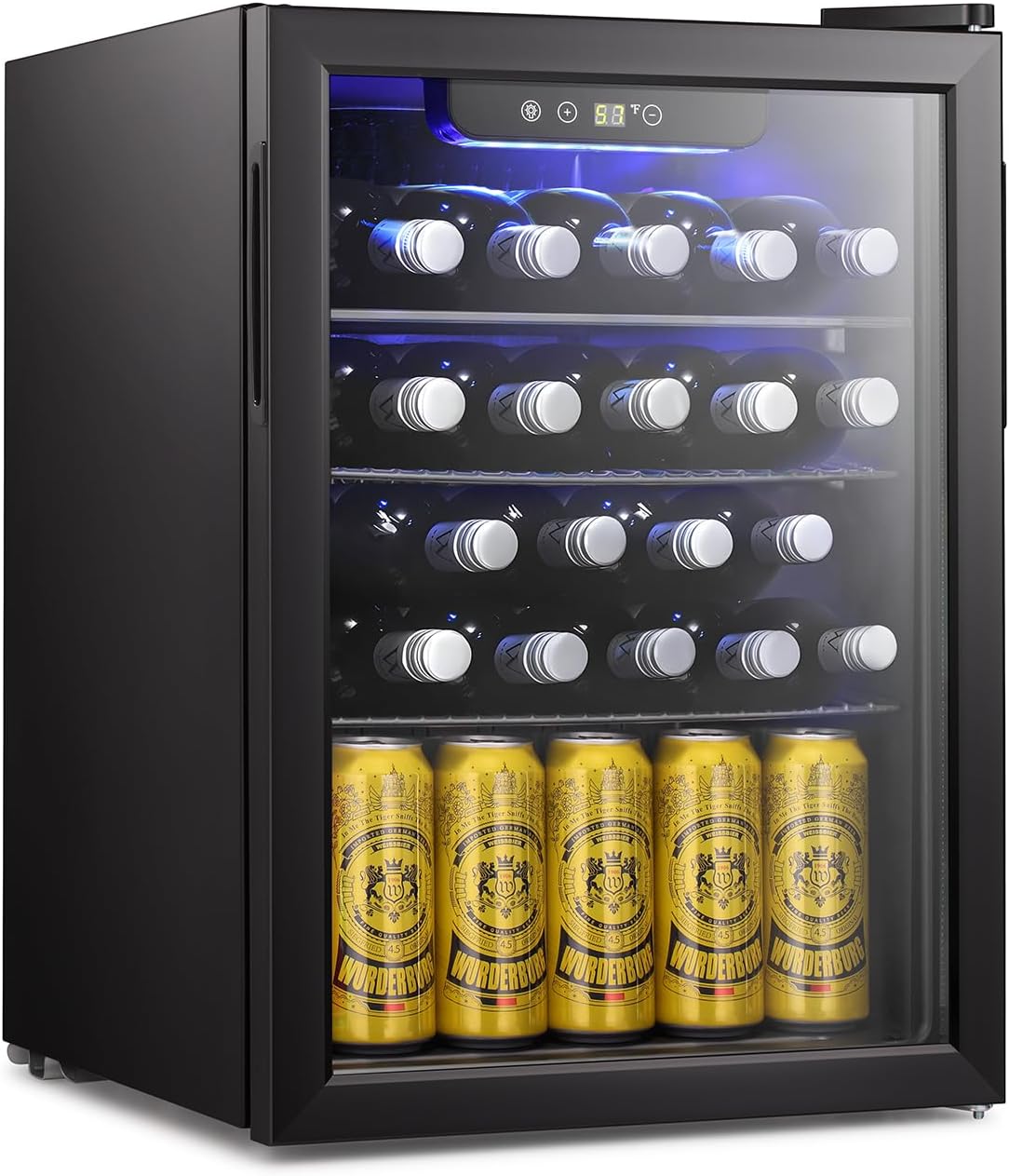 Antarctic Star 24 Bottle Wine Cooler/Cabinet Beverage Refrigerator Mini Fridge Small Wine Cellar Soda Beer Counter Top Quiet Compressor Digital Freestanding Clear Glass Door for Office