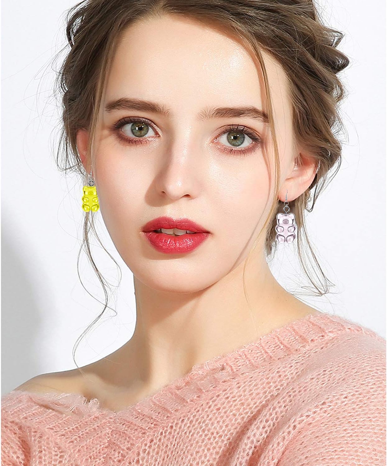 8Pairs Gummy Bear Earrings Set,Colorful Cartoon Resin Candy Dangle Earrings for Women - Image 3