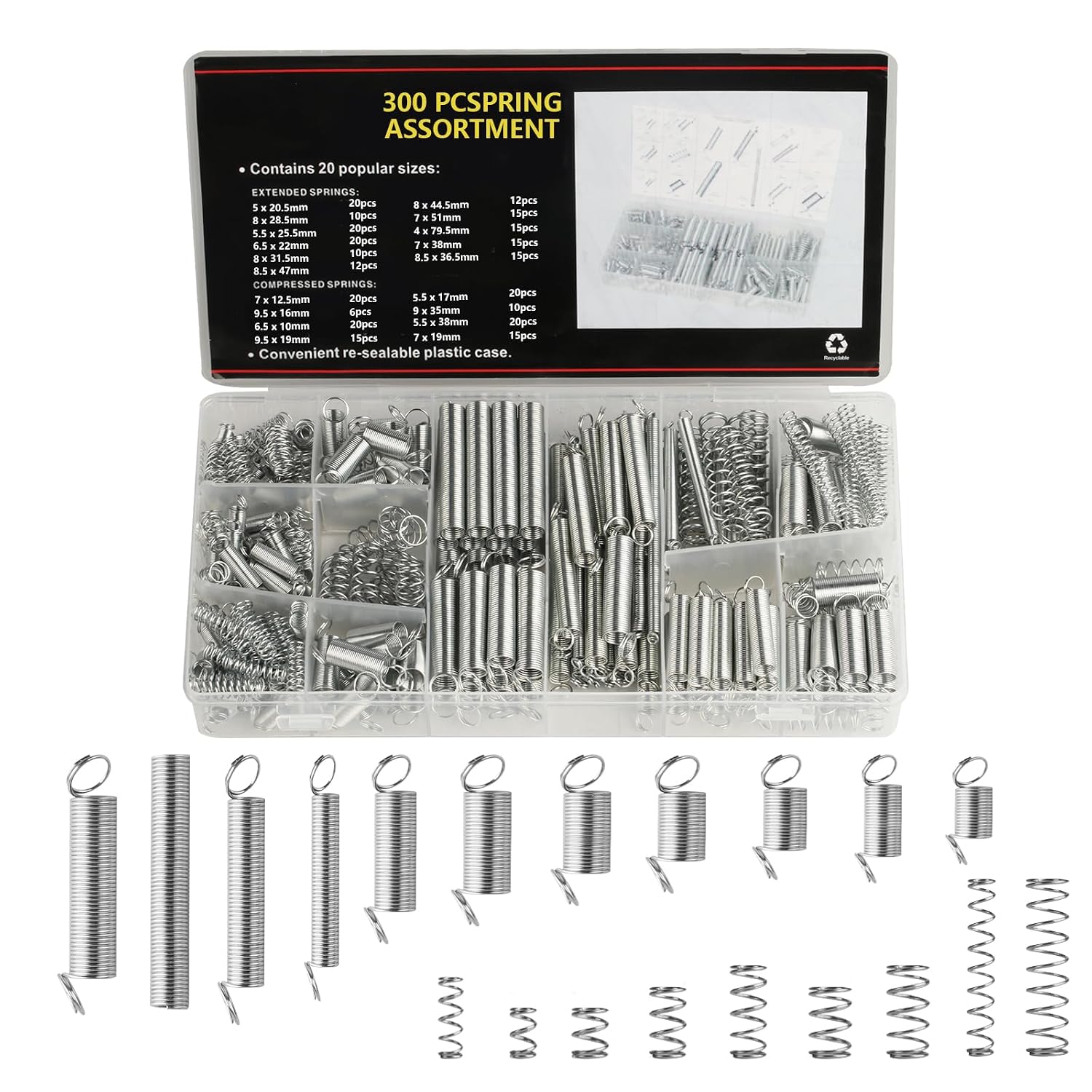 300 Pcs Compression Spring Assortment Kit, 20 Sizes Metal Springs ...