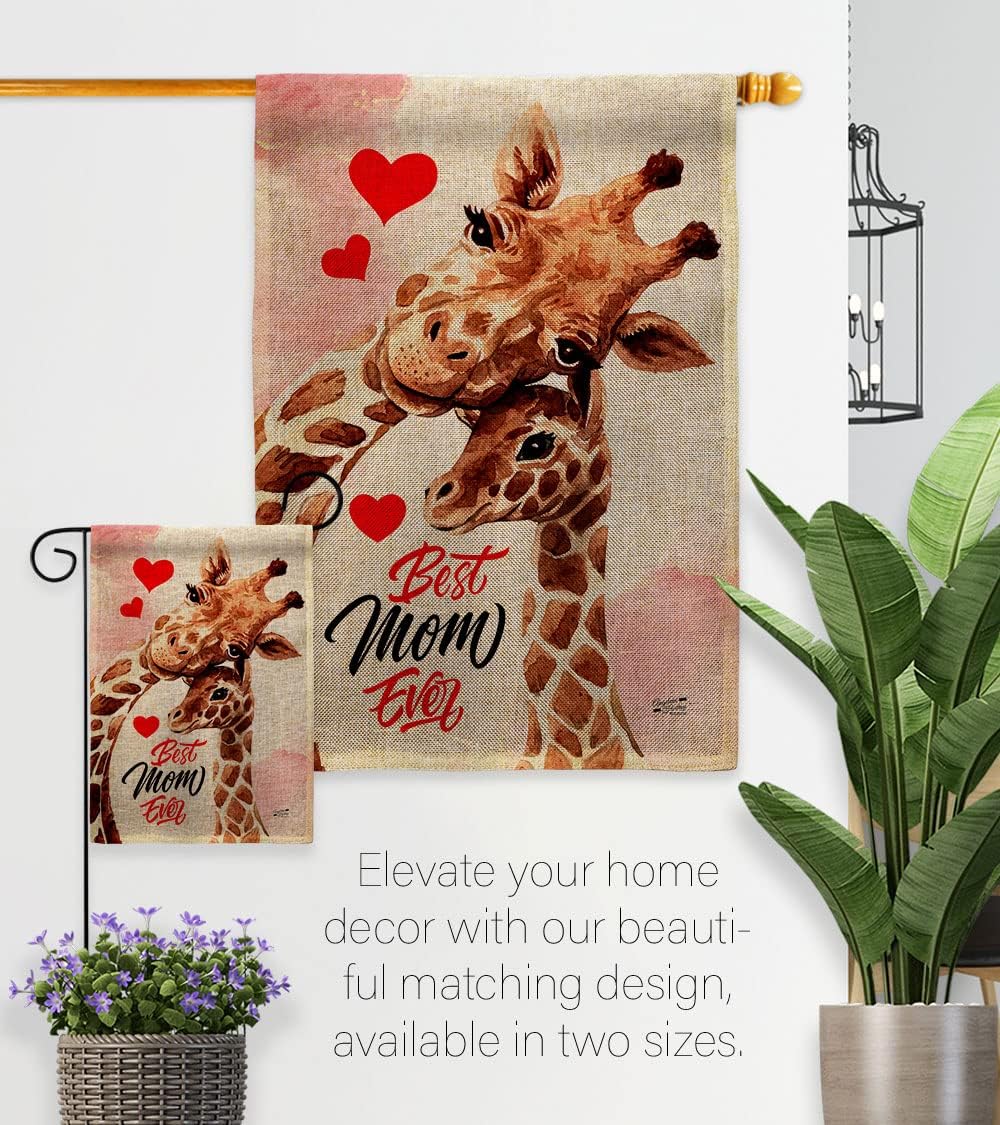 Mommy Giraffe Burlap Garden Flag - Family Mother's Day Mom Mama Grandma Love Flowers Parent Sibling Relatives Grandparent - House Banner Small Yard Gift Double-Sided Made In USA 13 X 18.5