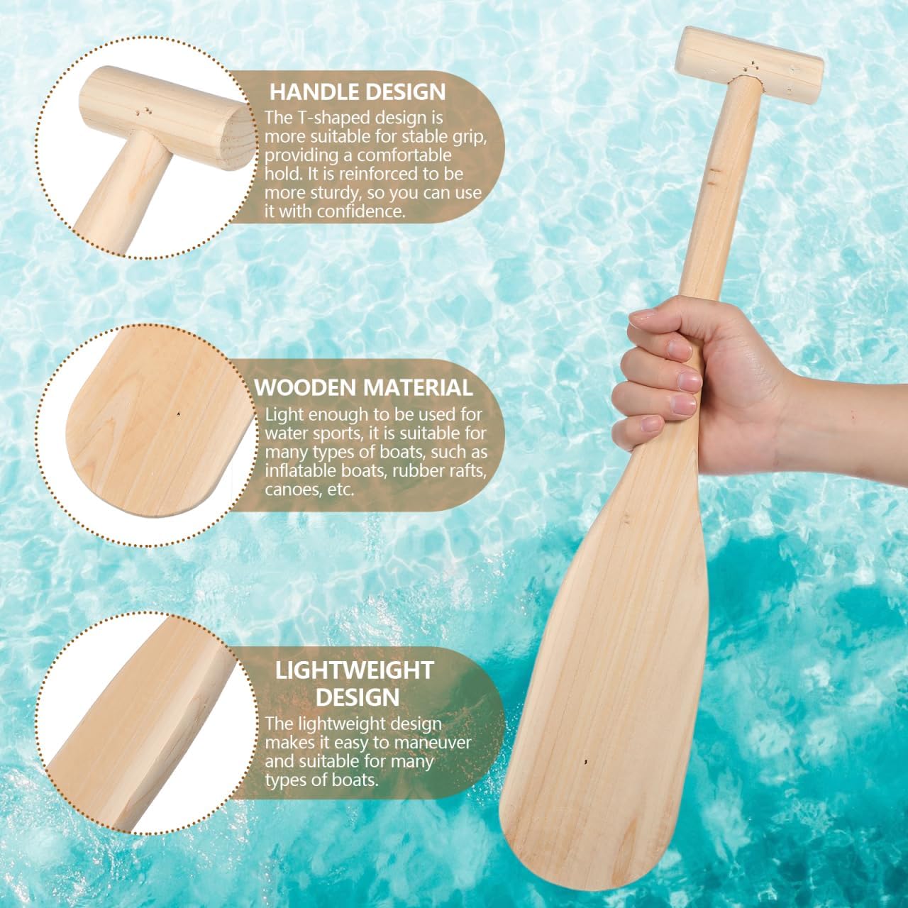 Didiseaon Wooden Oar Canoe Paddle 1.63 Feet, Ergonomic Grip, Pine Wood Paddles Small Oars for Kayak Water Sport DIY Home Wall Art Decor, 19.65 Inch