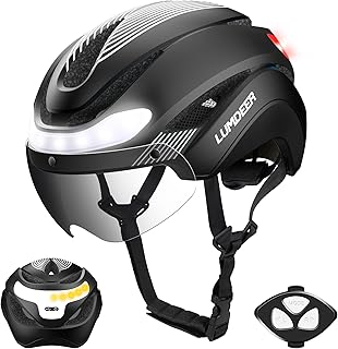 LUMDEER Fahrradhelm Herren und Damen mit Licht und Visier, Fahrrad Helm Blinker und Bremslicht 2.0 Selbsttönende Gläser,E Scooter Helm Erwachsene mit LED Vorne und Hinten,Roller Helm mit Fernbedienung
