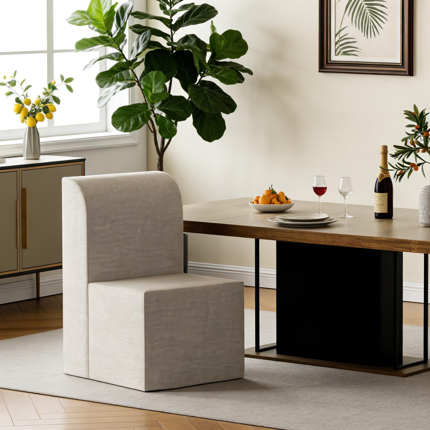 SSLine Modern Upholstered Vanity Chair Elegant Beige Linen Makeup Desk Chairs for Girls Women Armless Single Sofa Chair for Living Room Bedroom,Fully Assembled（Set of 1）