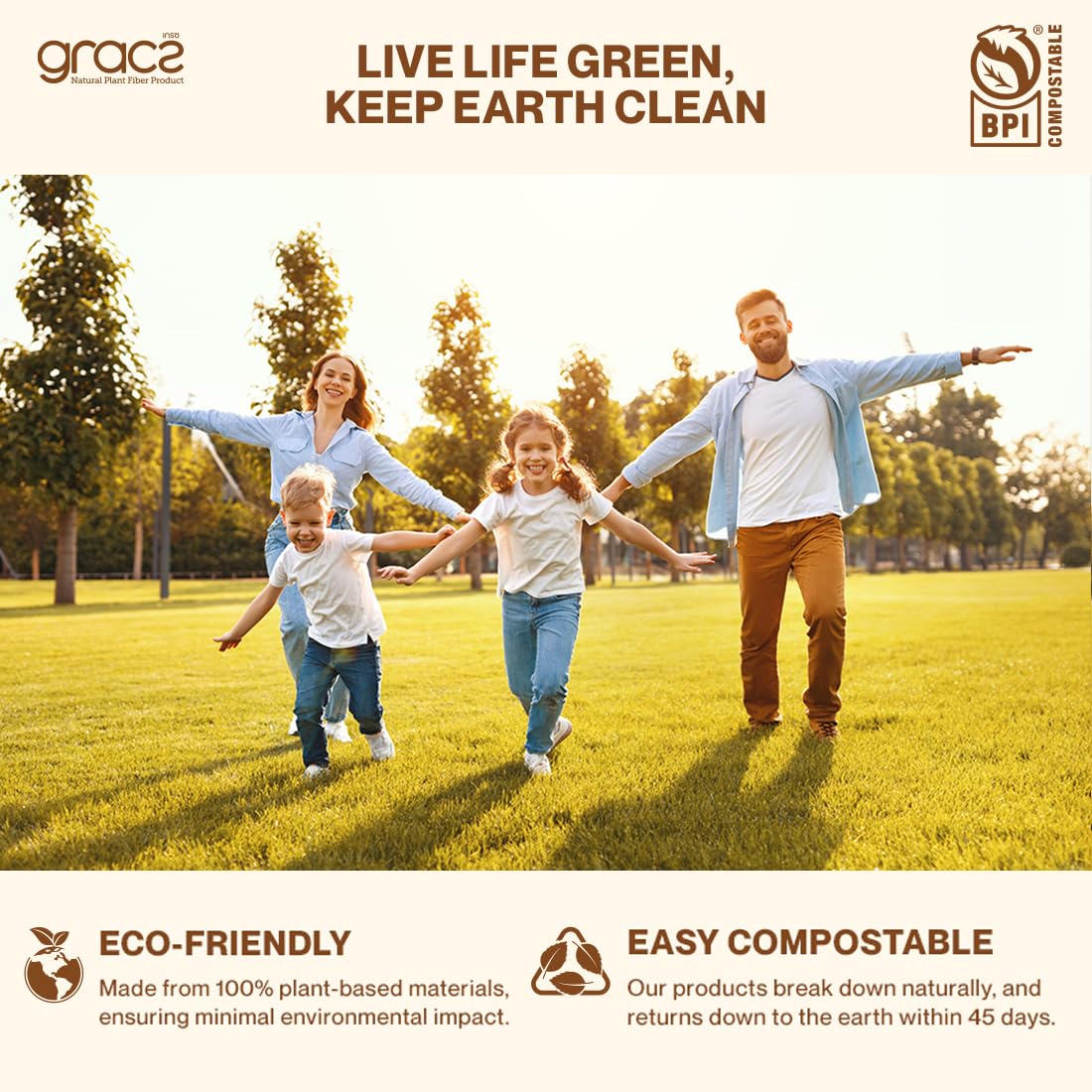 Gracz - Paquete de 50 unidades, respetuoso con el medio ambiente; plato dividido de 10 pulgadas, 3 compartimentos, bagazo, compostable, biodegradable, resistente, compostable Ok, Halal, compostable
