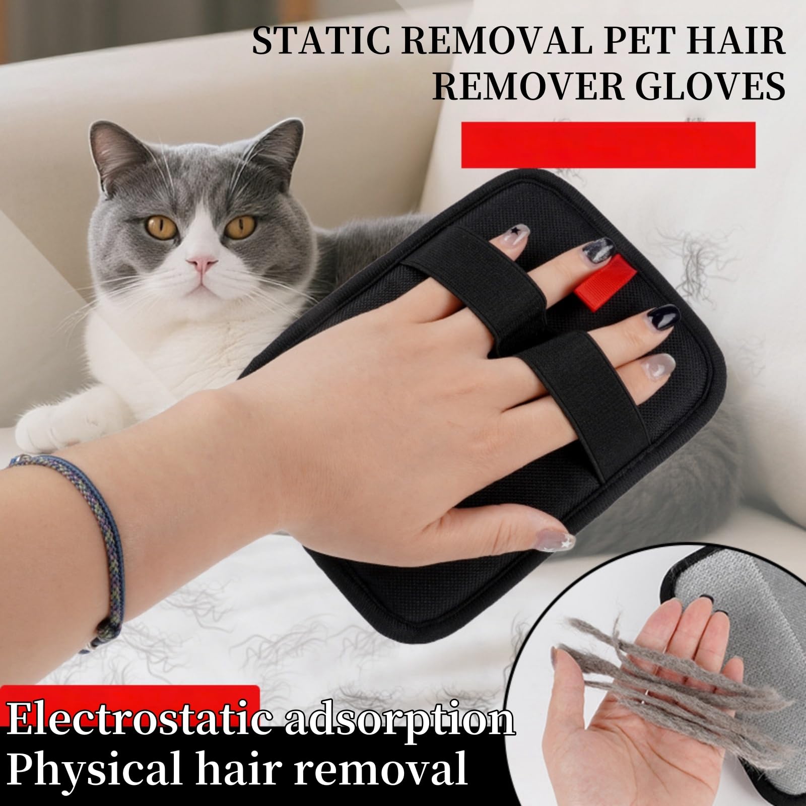 2PCS Pet Hair Remover Gloves,Double Sided Grooming Gloves,Static Removal Gloves Pet Hair,Reusable Cat and Dog Hairs Remover,Dog Hair Remover for Washing Deshedding Grooming,Grooming Mitt for Dogs - Image 3